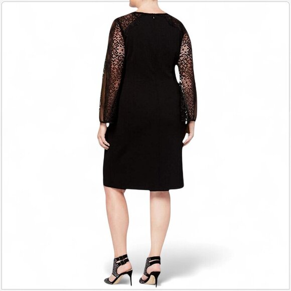 Alex Evenings Black Lace Illusion Bell Sleeves Jeweled Shift Dress New NWT 6 - Picture 8 of 9